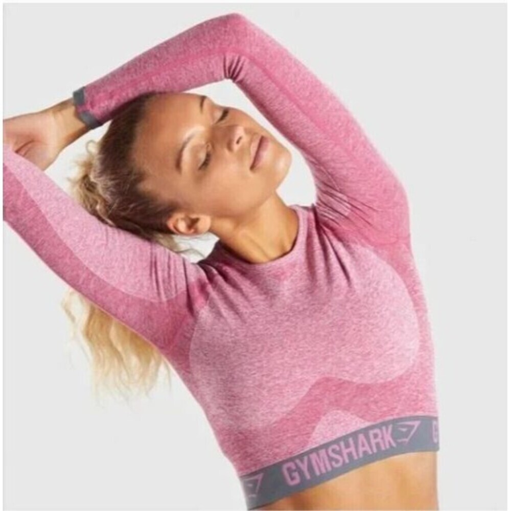 Gymshark Flex Collection Long Sleeve Crop Top - Dusky Pink Marl/Charcoal